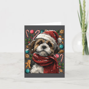 Cartão Shih Tzu Festivo Com Chapéu de Papai Noel Inverno