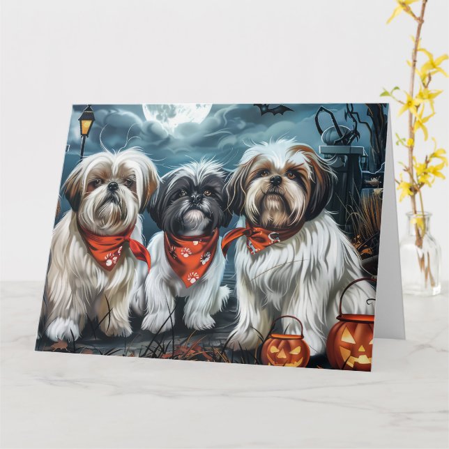 Cartão Shih Tzu Halloween Assustador (Flor Amarela)