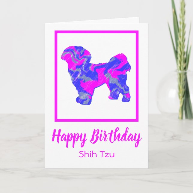 Cartão Shih Tzu Hot Pink Silhout Cão Engraçado Aniversári (Frente)