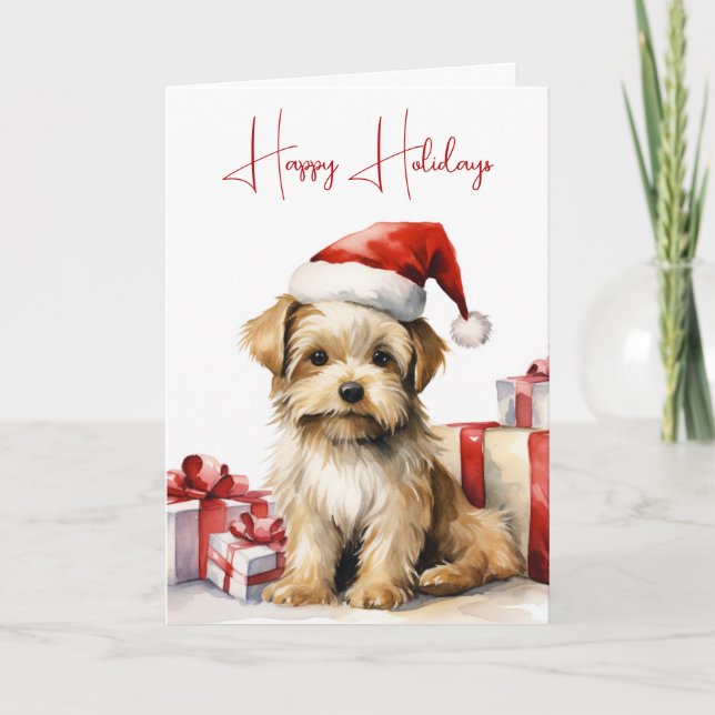 Cartão Shih-Tzu Natal Com Presentes De Férias (Frente)