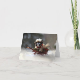 Cartão Shih Tzu Natal neve inverno