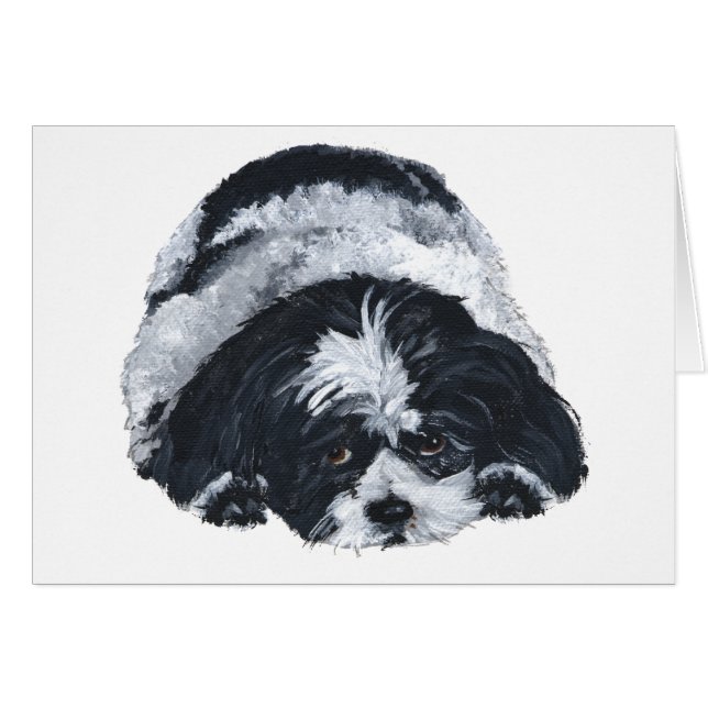 Cartão Shih Tzu Preto e Branco (Frente Horizontal)