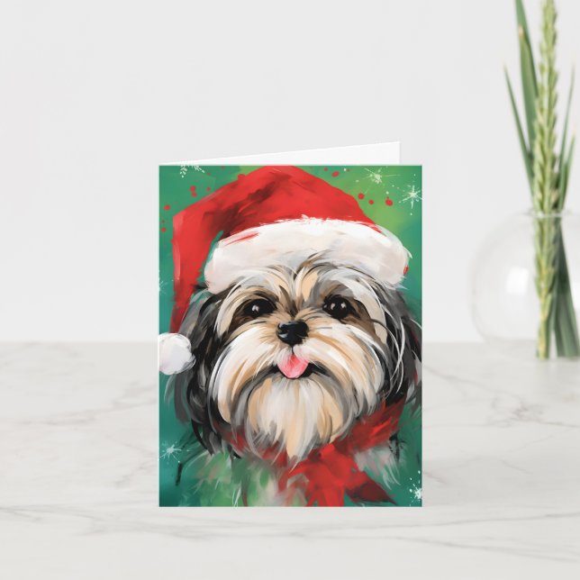 Cartão Shih Tzu trabalho de arte de pintura de pincel de  (Frente)