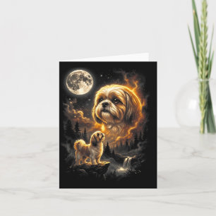 Cartão Shih Tzu Uivando para a Lua Retro Vintage 90s