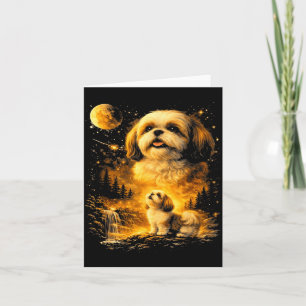 Cartão Shih Tzu Vintage dos Anos 90 Uivando para a Lua Ca