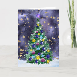 Cartão Shiny Christmas tree with bright colored baubles