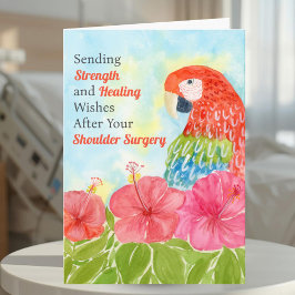 Cartão Shoulder Surgery Healing Scarlet Macaws, Hibiscus