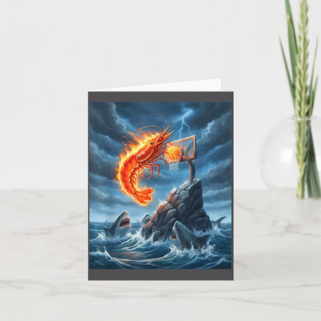 Cartão Shrimp Dunking On Shark Funny Fishing Meme Basketb (Frente)