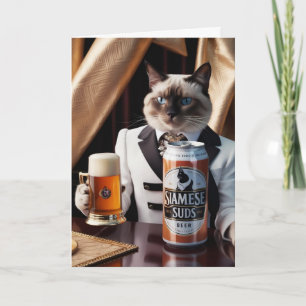 Cartão Siamese Cat Beer Drinker