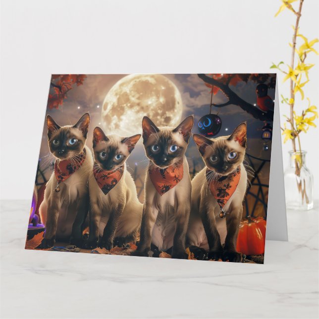Cartão Siamese Cat Halloween Spooky (Flor Amarela)