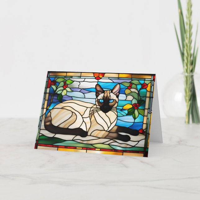 Cartão Siamese Cat Stained Glass Folded Greeting Card (Frente)