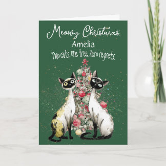 Cartão Siamese Cats In Front Of A Tree Christmas Card