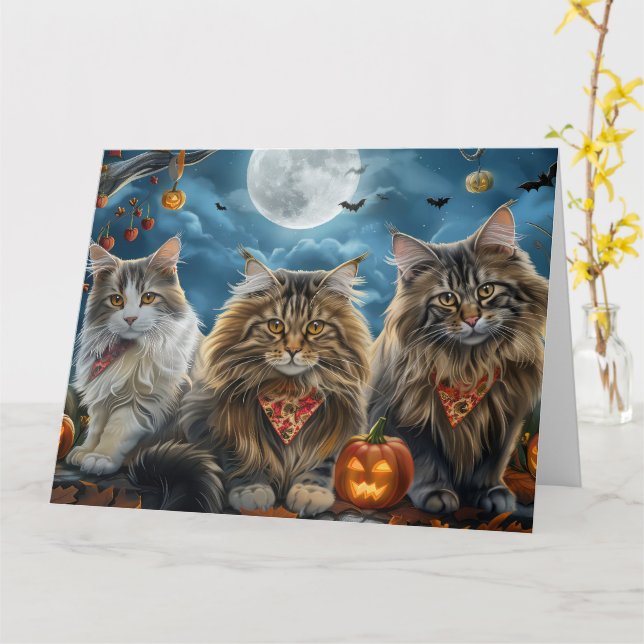 Cartão Siberian Cat Halloween Spooky (Flor Amarela)