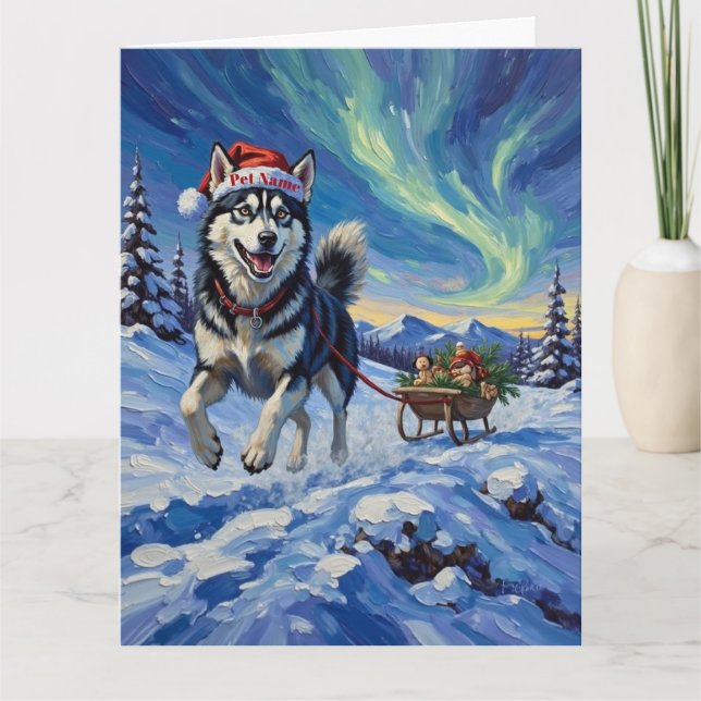 Cartão Siberian Husky Arctic Sled Run Christmas Hat (Frente)