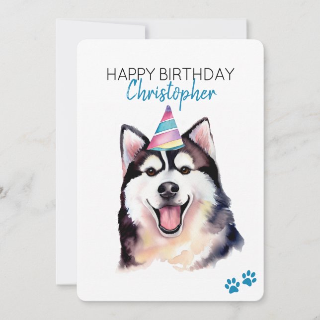 Cartão Siberian Husky Dog Personalizado Feliz Aniversário (Frente)