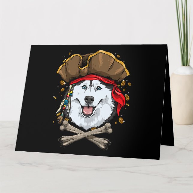 Cartão Siberian Husky Dog Pirate Jolly Roger Flag Crossbo (Frente)