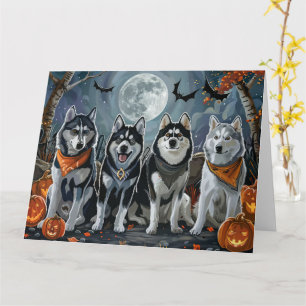 Cartão Siberian Husky Halloween Assustador 