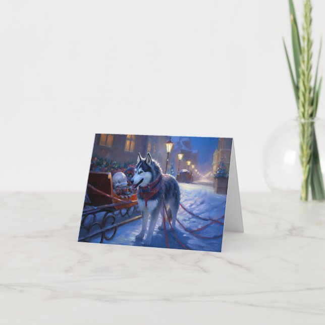 Cartão Siberian Husky Natal Fesason (Frente)