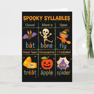 Cartão Sílaba Assustadora Professor Divertido Halloween E
