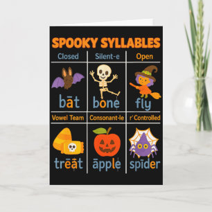 Cartão Sílabas Assustadoras Professor Divertido Halloween