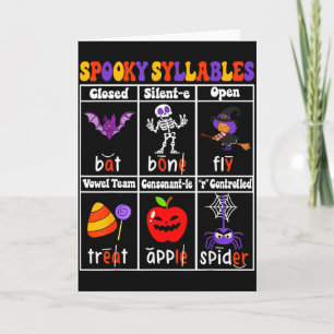 Cartão Sílabas Assustadoras Professor Divertido Halloween