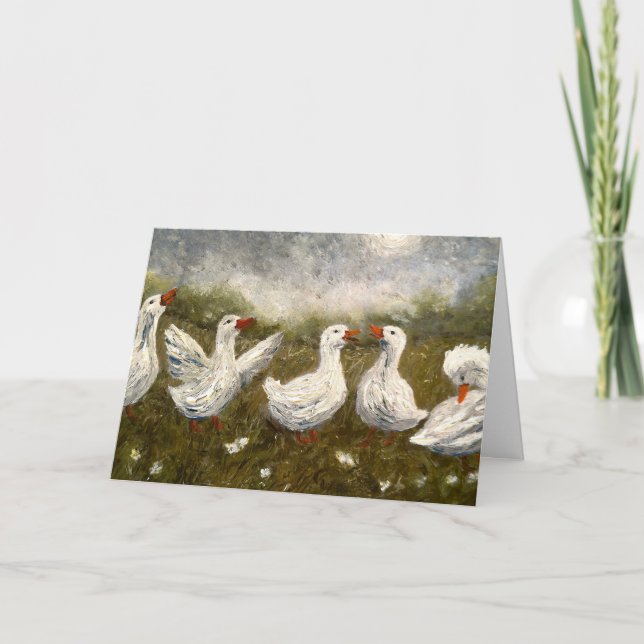 Cartão Silêncio Quack: Ganso Noite Estrelada Pato Branco (Frente)