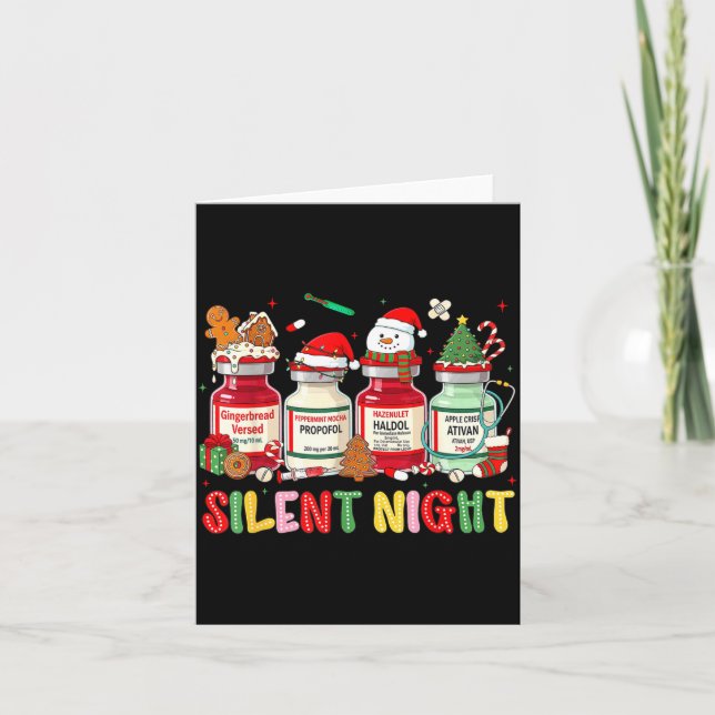 Cartão Silent Night Funny Nurse Christmas Design  (Frente)