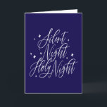 Cartão Silent Night Holy Night Holiday Christmas Card<br><div class="desc">A holiday greeting card in navy blue and white coloring with an inspirational message expressing spiritual joy while featuring festive heartfelt wishes for serenity and illumination.</div>