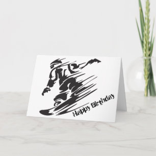 Cartão Silhouette Snowboarding Mountain Happy Birthday