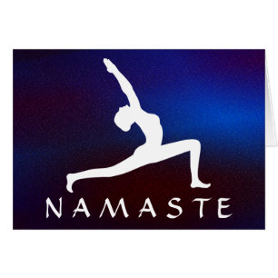 Cartão Silhueta branca Namaste cintilante azul da pose da