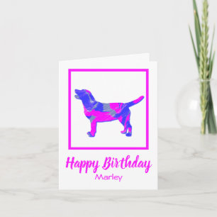 Cartão Silhueta de Cachorro Rosa Labrador Aniversário Div