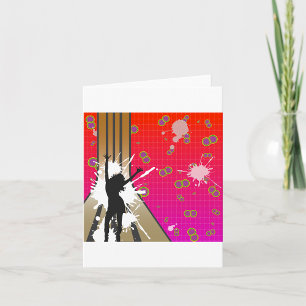 Cartão Silhueta de Dança Retro com Círculos de Tinta Espa