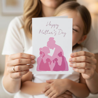 Cartão Silhueta de Mãe e Filha Minimalista Elegante