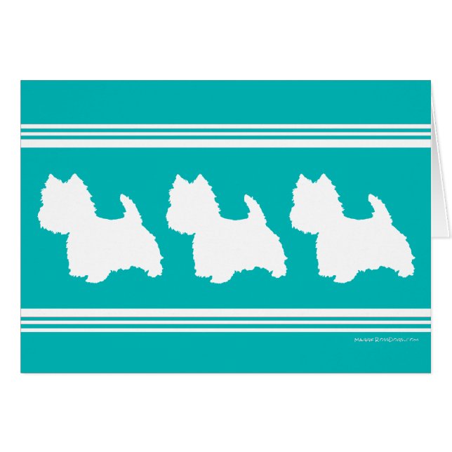 Cartão Silhueta de Westie em Turquesa (Frente Horizontal)