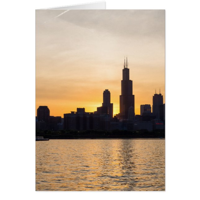 Cartão Silhueta do pôr do sol da Willis Tower (Frente)
