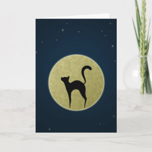 Cartão Silhueta elegante de gato preto e lua