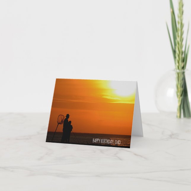 Cartão Silhute de homem e filho no aniversário do pôr do  (Frente)