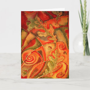 Cartão Silk Painted Acorn Oak Leaf greeting card By Cyn