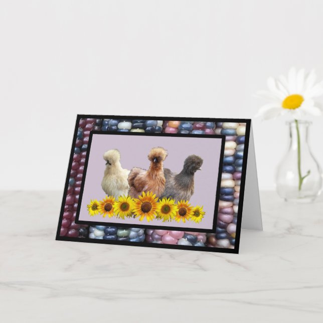 Cartão Silkie Bantam Sunflower Rainbow Gem Corn Saudação (Planta pequena)