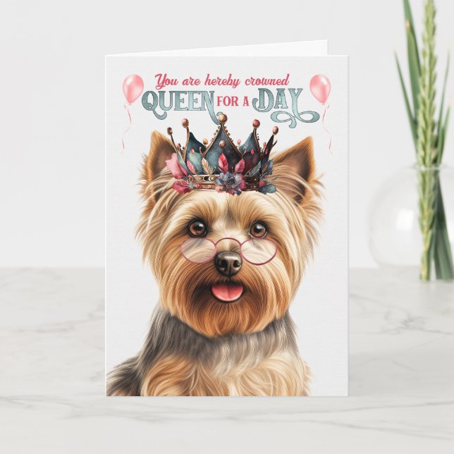 Cartão Silky Terrier Dog Queen Day Engraçado Aniversário (Frente)