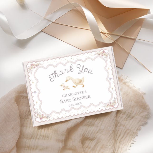 Cartão Silly Goose Wildflower Cute Baby Shower Thank You  (Criador carregado)