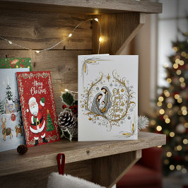 Cartão Silver and gold nativity custom Christmas