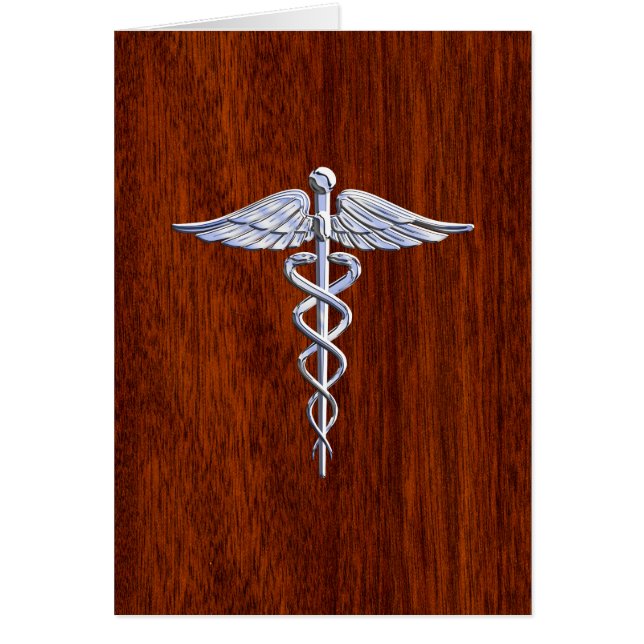 Cartão Silver Caduceus Símbolo Médico Decor Mahogany (Frente)