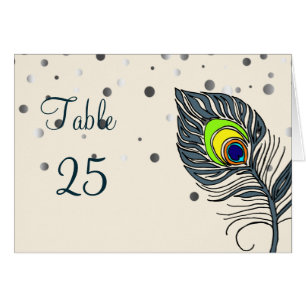 Cartão Silver Glitter Confetti Peacock Feathers Number