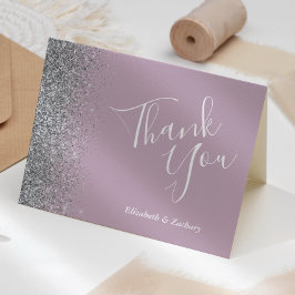 Cartão Silver Glitter Dusty Purple Casamento Obrigado