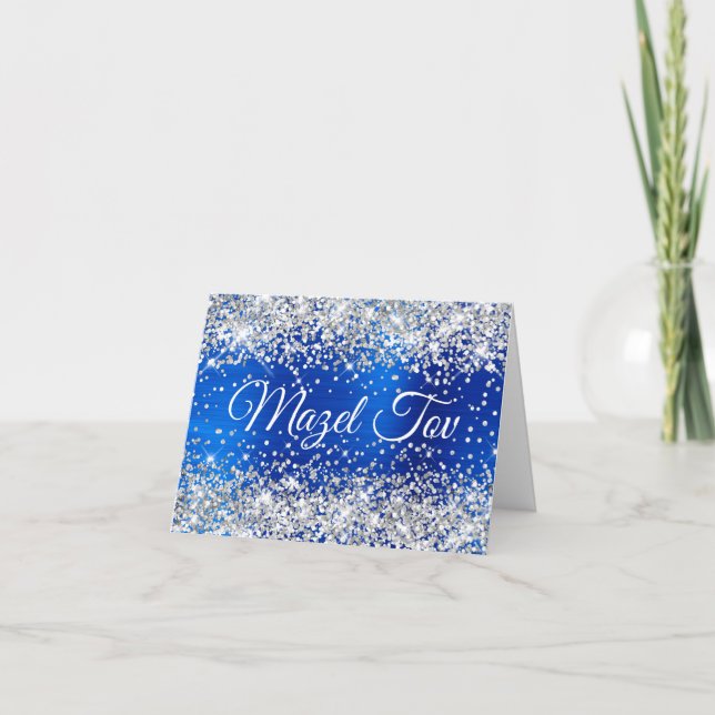 Cartão Silver Glitter Royal Blue Foil Mazel Tov (Frente)