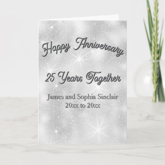 Cartão Silver Glitter Texture 25th Wedding Anniversary