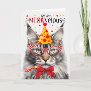 Cartão Silver Maine Coon Tabby Cat MEOWvelous Aniversário