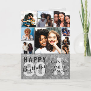 Cartão Silver Sequin Photo Collage Happy Birthday Card