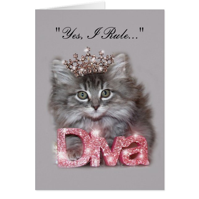 Cartão "Sim, Eu Regra!" Diva de um Gatinho (Frente)